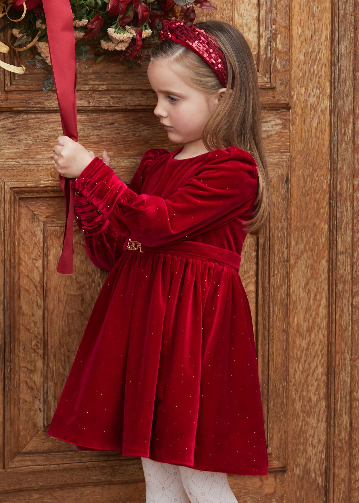 Vestito Velluto Rosso Bambina Abito Per Natale Bambina Velluto